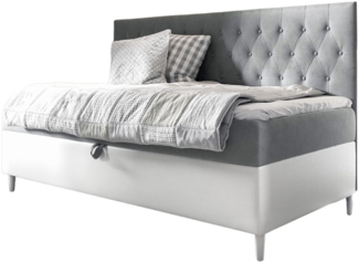 MEBLINI Kinderbett mit Bettkasten FILIPPO 2 100x200 – H3/Grau Samt Gepolstert Einzelbett mit Matratze - Polsterbett mit Stauraum - Bett mit Kopfteil – Stauraumbett