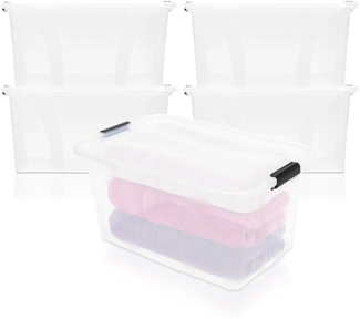 BigDean 4er Set Aufbewahrungsbox mit Deckel transparent - 14L + Clipverschluss - Stapelbox Ordnungsbox Clipbox Lagerbox Box mit Deckel Storage Boxes - Klarsichtbox mit Deckel – stapelbar