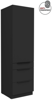 Küchen Hochschrank 60 cm Küche ARIA Schwarz ultra matt + Schwarz matt, hochwertige Fronten mit Anti Fingerprint Beschichtung, Soft-Close Küchenzeile Küchenblock