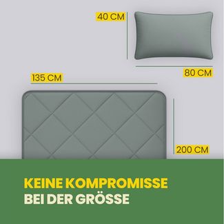 Bestlivings Steppbett + Kopfkissen inkl. Beutel für Reisen/Camping, Füllung: Polyester, Decke 135x200, Kissen 40x80, ohne Bettwäsche nutzbar, 60°C waschbar