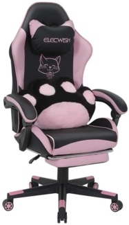 Puluomis Gaming-Stuhl Bürostuhl Ergonomisch mit Katzenpfote Lendenkissen und Katzenohren (Gamer Stuhl, Racing Computerstuhl PC Stuhl mit Fußstütze Kopfstütze), für Mädchen, Teenager, Kinder, Pink