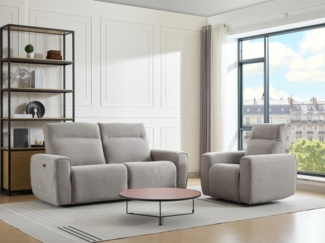 Vente-unique - Relaxsofa 3-Sitzer & Relaxsessel elektrisch - Stoff - Grau - LORGITA