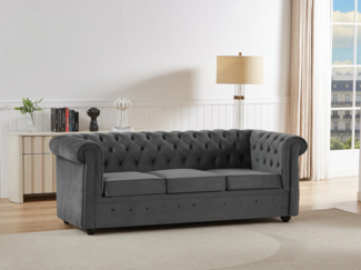 Vente-unique - Sofa mit Schlaffunktion 3-Sitzer - Samt - Anthrazitgrau - CHESTERFIELD