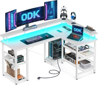 ODK Eckschreibtisch mit Netzablage, Weiß 150×102cm