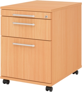 bümö Rollcontainer mit Hängeregistratur, Container abschließbar aus Holz in Buche - Rollwagen für's Büro mit Hängeregister als Schreibtisch Unterschrank od. Bürocontainer m. Relinggriffe, AC20-6-6-RE