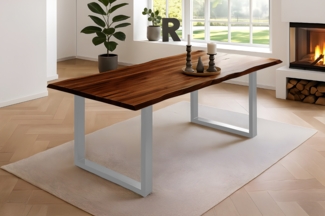 Esstisch Baumkante Massiv Akazie nussbaum 240 x 100 silber NIAH 69050330