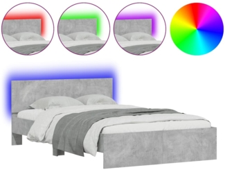 vidaXL Bettgestell mit Kopfteil LED-Beleuchtung Betongrau 140x190 cm 3207626