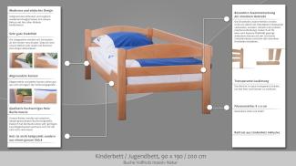 Jugendbett/JugendbettEasy Premium Line K1/n/s, Buche Vollholz massiv Natur - Maße: 90 x 190 cm