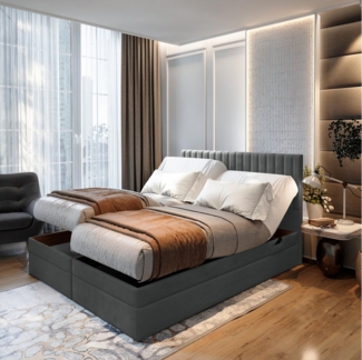 TRADA Boxspringbett ADELE mit Taschenmatratze & Topper 200x200 cm (Set, Bett (zwei Bettkasten) + Matratz + Topper), Elektrische Zahnstangenverstellung per Fernbedienung