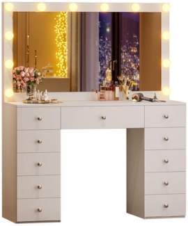 MSMASK Schminktisch mit LED Beleuchtung, XXL Spiegel-Kosmetiktisch mit Ladestation (1-St), 1 Schubladen, 40T x 105B x 140H cm