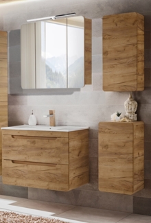 Badmöbel Set LUTON-56-CRAFT Eiche mit Design-Becken, B/H/T ca. 130/200/46cm