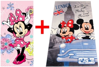 Disney Strandtücher Disney Minnie Maus + Micky Maus Handtuch 70x140cm 2er-Set, Frottee (2-St)