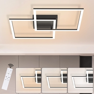 ZMH Deckenlampe LED Wohnzimmer Deckenleuchte - Dimmbar Schwarz Esstischlampe mit Fernbedienung Schlafzimmerlampe Modern Küchenlampe 52W für Schlafzimmer Küche Esszimmer