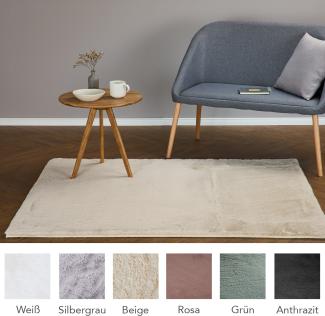 HOMESTORY Hochflorteppich eckig 120x160cm in beige, flauschig, super-Soft und vegan, Shaggy modern pflegeleicht und einfarbig für Wohnzimmer, Schlafzimmer und Kinderzimmer