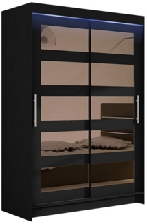 Kleiderschrank Miami IV, mit RGB LED Beleuchtung, Farbe: Schwarz / Spiegel