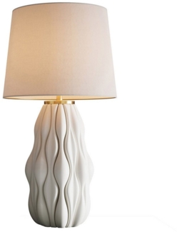 riess-ambiente Tischleuchte ELEGANCIA 65cm weiß/gold – Wohnaccessoire mit Keramikfuß & Stoffschirm, Ein-/Ausschalter, ohne Leuchtmittel, eleganter Look im modernen Stil, für Wohn- & Schlafzimmer