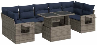 vidaXL 8-tlg. Garten-Sofagarnitur mit Kissen Schwarz Poly Rattan 3326442
