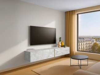 Vente-unique - Hängender TV-Schrank mit 2 Türen – Weiße Marmor-Optik – DINOMA