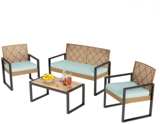 PHI VILLA Gartenlounge-Set, (4 Personen Outdoor Lounge Möbel Gartensofa, mit 1 x 2-Sitzer Sofa, 2 x Sessel und 1 x Tisch), Gartenmöbel Balkonmöbel Set