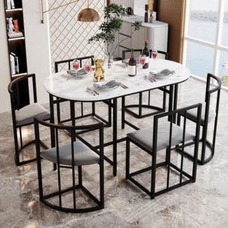Fanttik Essgruppe Moderne Esstisch,Esszimmertisch und Stuhlset,Esszimmer-Set, (Sechs-Stuhl Esstischset, Weißer Tisch, Esstisch+6 Esstischstuhl mit Rückenlehnen), Essgruppe 7-tlg, Esstischkombination für Küche und Esszimmer