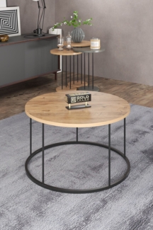 Couchtisch- und Satztisch-Set 70 x 50 x 50.0 cm Spanplatte/metall/pvc Anthrazit, Nussbaumdekor 89321773 [en. casa]