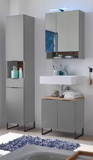 Badezimmer-Set >Denver< (3-tlg.) in grau matt / Evoke Eiche Dekor - 120x195x35 (BxHxT)