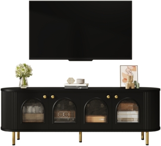 TV-Schrank, Lowboard mit Glastren, praktische Aufbewahrungsm?bel frs Wohnzimmer, goldene Griffe und Beine