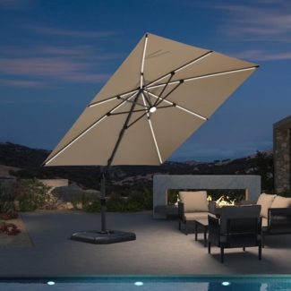 PURPLE LEAF Sonnenschirm 300x300cm Aluminium Ampelschirm Solar LED Beleuchtung
