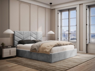 Vente-unique - Bett mit Bettkasten - 160 x 200 cm - Strukturstoff - Grau - JUSTANI