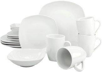 CreaTable 13915 Kombiservice Square für 4 Personen, Porzellan, weiß (1 Set, 16-teilig)