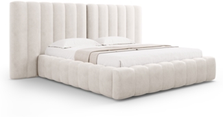 Micadoni Bett Kelp mit Doppelkopfteil Strukturierter Stoff Grau Beige Melange 140x200