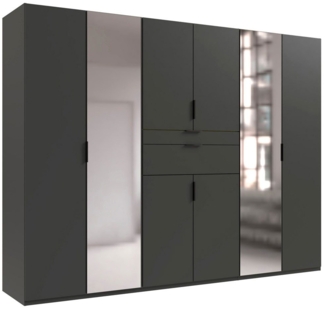 Wimex Drehtürenschrank Moldau (mit Drehtüren, Schubladen, Einlegeböden, Kleiderstangen, 1-St, moderne Optik, Metallgriffe in Schwarz, mit Spiegel) 270x58x208cm graphit