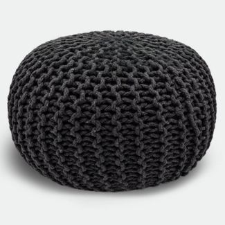 casamia Pouf Ø 55 o. 45 cm Sitzpouf Strickhocker Sitzpouf Bodenkissen nachhaltig Grobstrick Optik Größe ø 55 cm, Farbe steingrau