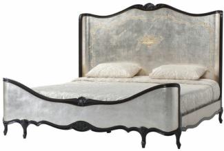 Casa Padrino Luxus Barock Doppelbett Antik Silber / Schwarz - Prunkvolles Massivholz Bett mit Kopfteil - Barock Schlafzimmer Möbel