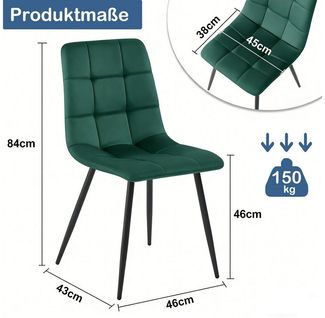 SURFOU Esszimmerstuhl 2er Set Küchenstuhl Polsterstuhl Metallbeine Essstühle mit Gepolsterte, Polsterstühle Esszimmer mit Rückenlehne, bis 150 kg belastba