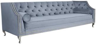 Casa Padrino Luxus Chesterfield Samt Sofa mit Kissen 225x84 x H. 76,5 cm Hellblau