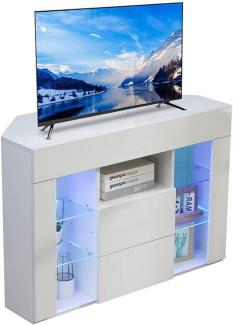 OUNUO Lowboard TV Eckschrank Fernsehtisch Hochglanz mit LED 100x40x68 cm, weiß