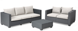 Allibert Salta Gartenmöbel Set | 3-Sitzer, 2-Sitzer & Tisch | Wetterfeste Rattanoptik Gartenlounge für Outdoor