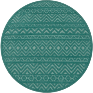 Paco Home Teppich Livorno 673, rund, Höhe: 14 mm, Uni-Farben, Scandi, Rauten Muster, Hoch-Tief Effekt, Outdoor geeignet