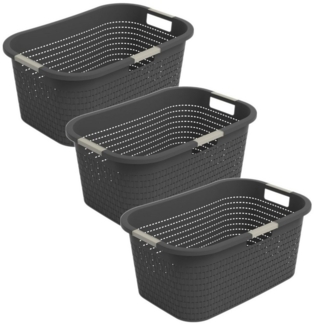 ROTHO Wäschekorb 3er-Set Wäschebox 40L COUNTRY, ergonomische Wäschebehälter mit Griffe, Belüftete Rattanstruktur verhindert Gerüche & sorgt für Frische