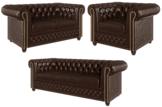 S-Style Möbel Polstergarnitur Chesterfield Jeff 3+2+1 mit Schlaffunktion aus veganem Leder, (3-Sitzer-Sofa mit Schlaffunktion, 2-Sitzer-Sofa, Sessel), mit Wellenfederung
