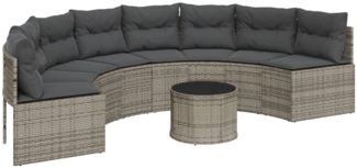 vidaXL Gartensofa mit Tisch und Kissen Halbrund Grau Poly Rattan 3318527