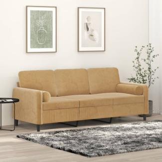 vidaXL 3-Sitzer-Sofa mit Zierkissen Braun 180 cm Samt