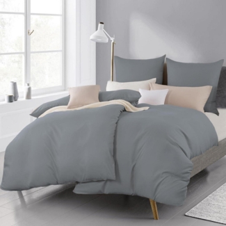 Bettwäsche 135x200 4tlg Grau - Weich Mikrofaser Reißverschluss