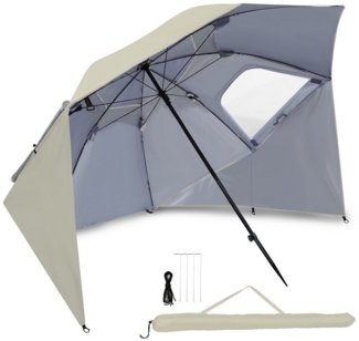 Clanmacy Sonnenschirm Strandschirm 210cm UV Schutz 50+ Neigbar Beige mit Erdspieß & Tasche, LxB: 210x200 cm, Stabiler knickbar/für Garten, Balkon, Terasse/Sonnenschutz UV50+