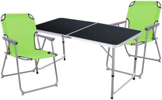 3-teiliges Campingmöbel Set Black Alu 120x60x58/70cm Limegrün