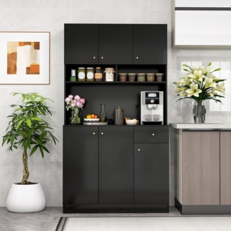 COSTWAY Küchenbuffet Küchenschrank mit Steckdosen, Arbeitsplatte, 180cm weiß