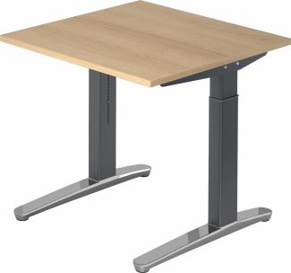 bümö® Design Schreibtisch XB-Serie höhenverstellbar, Tischplatte 80 x 80 cm in Eiche, Gestell in graphit/alu poliert