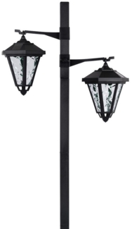 IC Gardenworld LED Laterne Solar Gartenlaterne mit LED Beleuchtung im Straßenlaternen-Design, LED fest integriert, kalt-weiß, Retro-Optik, 2 Lampenköpfe, kabellos, kalt-weiß beleuchtet