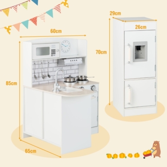 Eck Spielküche mit Separatem Kühlschrank & Sound & Spielzubehör Kinderküche Weiß